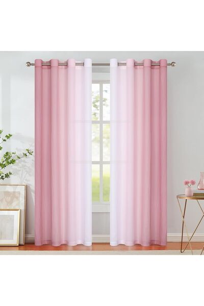 Dotail Set of 2 Emema curtains, semi-sheer voile, ombre effect, rings, 140 x ...