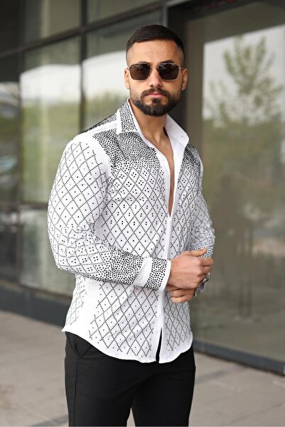 BAYIM Erkek Slim-Fit Full Taşlı "Diamond Cut" Tasarım Premium Gömlek