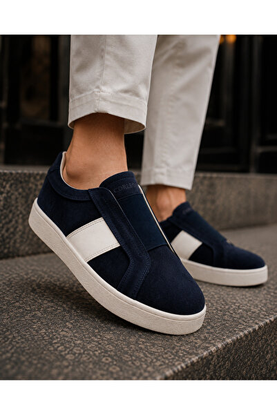 the corleone Erkek Lacivert Süet Günlük Slip On Casual Sneaker Ayakkabı