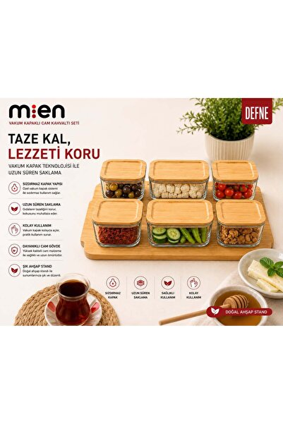 MİEN Bambu Kapaklı Cam Kahvaltı Seti