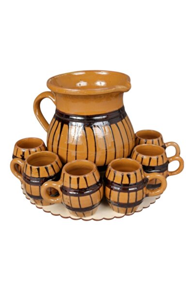 OEM Carafe set with 6 mugs for tuica made of traditional Romanian ceramics, h...