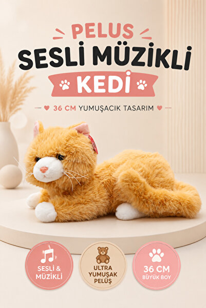 YILDIRIM OYUNCAK Sesli Müzikli Peluş Kedi 36cm – Yumuşacık Uyku Arkadaşı Sevi...