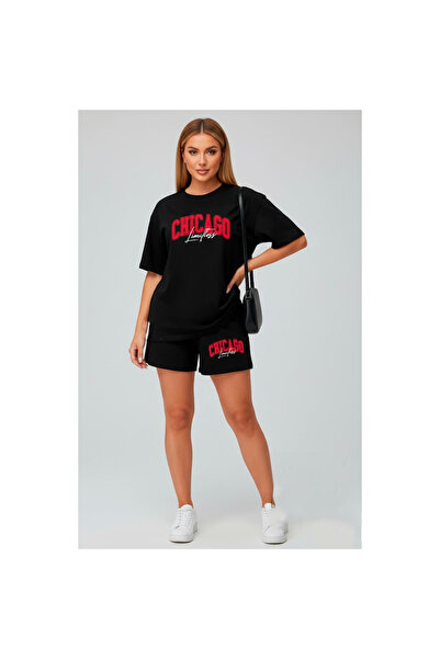 EFFRENATU Oversize Black Shorts and T-Shirt Set - Cotton Relaxed Fit