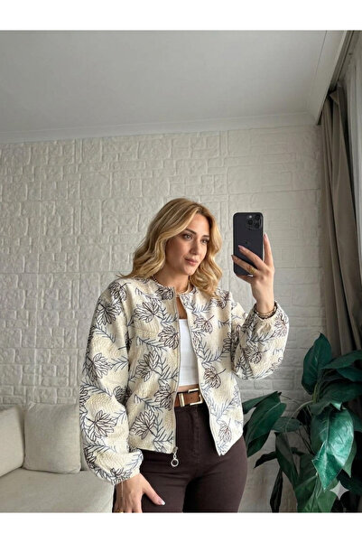 ESQ Natural Keten Nakışlı Bomber Ceket
