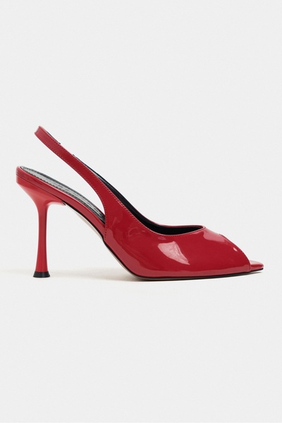 NİŞANTAŞI SHOES Betty Red Patent Leather Open Toe Women's Heeled Shoes