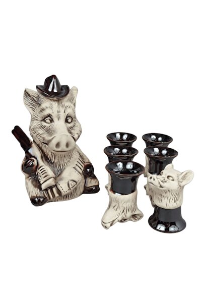 LimArt Ceramic Brandy Set Wild Boar Hunter Model, 1.1 Liter Bottle and 6 Glas...