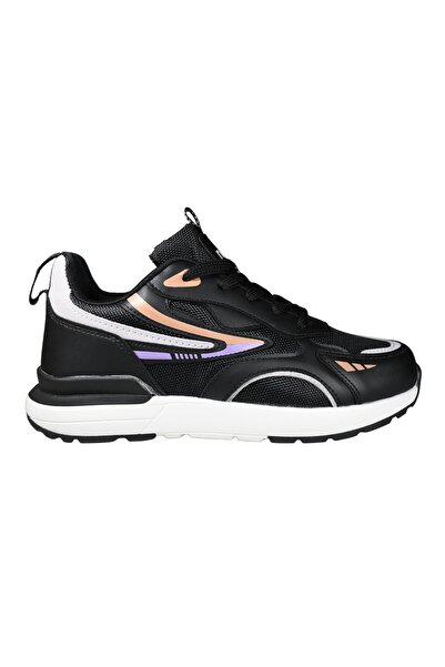 noka Women's Breathable Panel Detail Textile Lace-Up Sports Sneaker Black