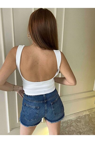 Chamakh Beyaz Sırt Açık Crop Body