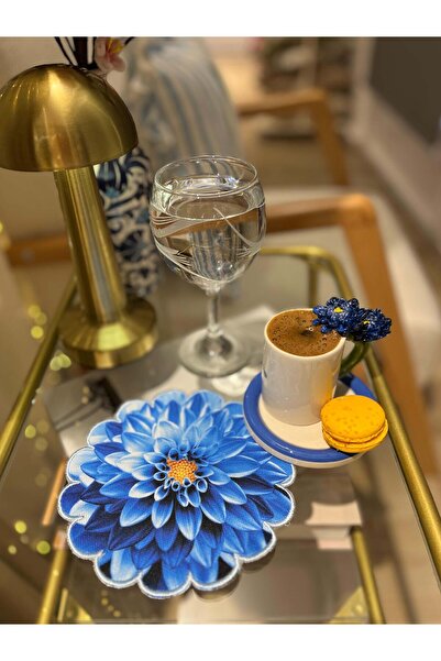 decofav منديل كوكتيل من القماش بتصميم زهرة الأقحوان الزرقاء مع حواف مطرزة، قط...