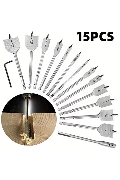 Choice Hexagonal 15pcs 15pcs Carbon Steel Spade Drill Bit Set for Wood, flat ...
