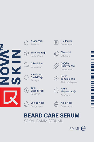 Novaskin Sakal Bakım Serumu - Argan & Biberiye Yağı & Bisabolol 30 ml