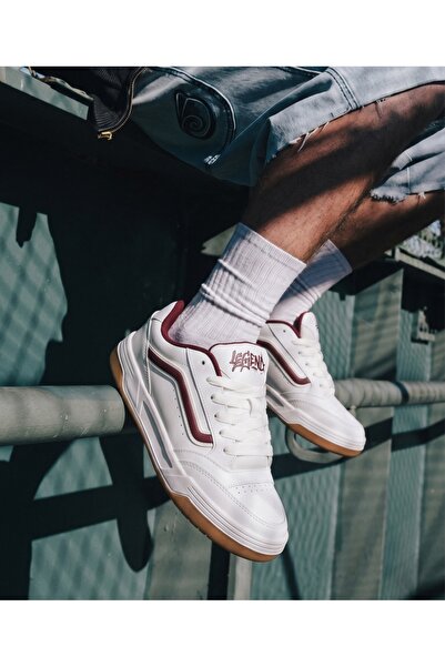 EXCLUSIVE STYLE Adidasi din piele ecologică burgundy si alb - SKATE