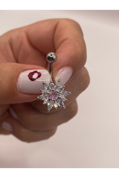 kurukafagift Çiçek Tasarımlı Çelik Göbek Piercing