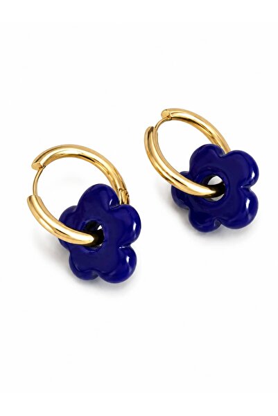 CHARMLUCKY Glass Flower Steel Hoop Earrings
