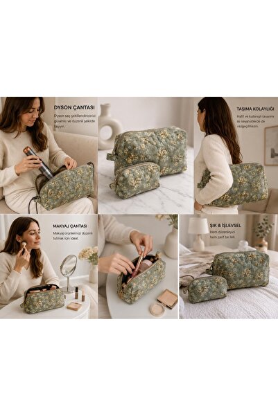 Desenli Dysn ve Makyaj Çantası İkili Set – Büyük 35x20cm & Küçük 20x15cm – Seyahat&Günlük Organizer