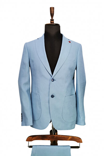 AMONCE Men's Slim Fit Walter blue linen suit