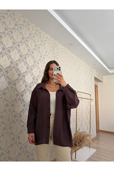 Butik Duygu Şakiroğlu Mürdüm Rengi Tensel Kumaş Gömlek