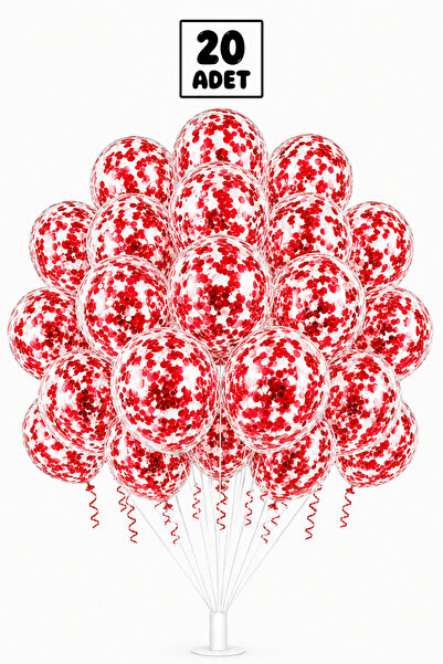 Balonsan Red Sequin Transparent Balloon Bundle 20 Pieces