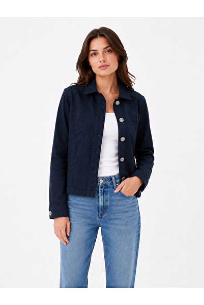 Neden Tekstil Navy Blue Metal Buttoned Short Cut Women's Jacket