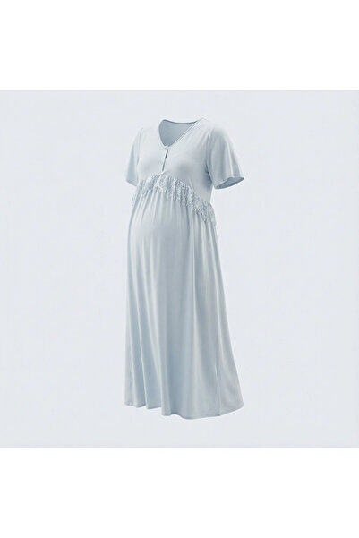 Lady Lingerie Maternity Long Nightdress – Short Sleeve Nursing Nightgown with...