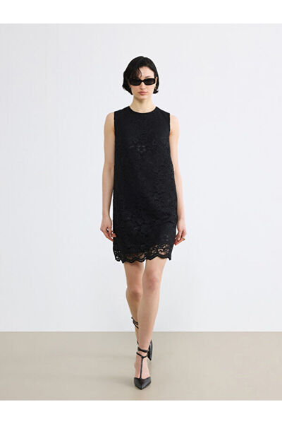 LC Waikiki Crew Neck Lace Mini Dress