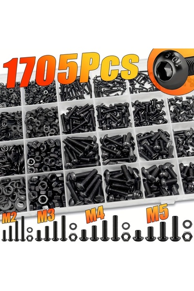 Choice 1705Pcs 1705pcs Hex Button Machine Screws Assortment Kit: M2, M3, M4, ...