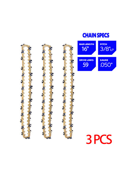 Choice3 3pcs 1/2/3/4/6x 16 Inch Golden Chainsaw Saw Chain 59DL 29 Cutter 3/8"...