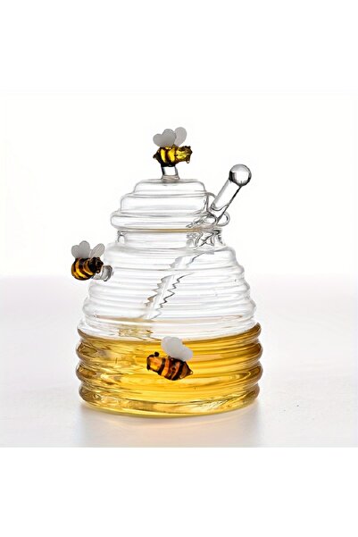 Choice 1-mifengguan Glass Honey Jar with Dipper & Lid, Cute Bee Decor Honey P...