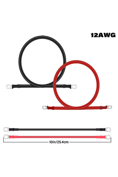 Choice طقم كابلات بطارية 12AWG (قطعتان) بطول 10 بوصة (25.4 سم) - أسلاك نحاسية...