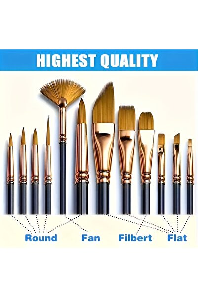 Choice 12 pcs 12 Pcs Premium Artist Paint Brush Set - Assorted Shapes (Round/...