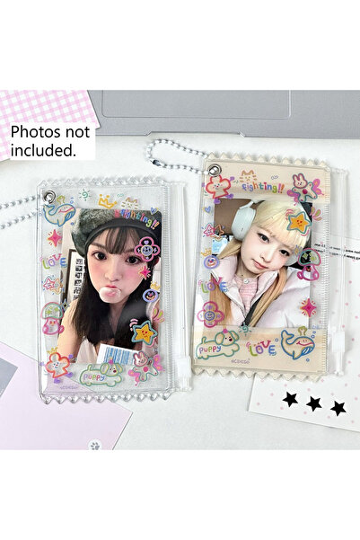 Choice 2pcs 2pcs Dopamine Cute Graffiti Photocard Zipper PVC Case Polaroid Kp...