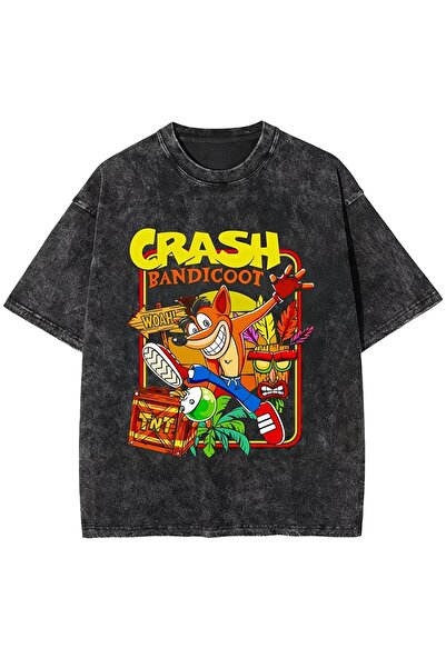 Le Savu Retro Crash Printed Unisex Washable Vintage Oversize T-Shirt