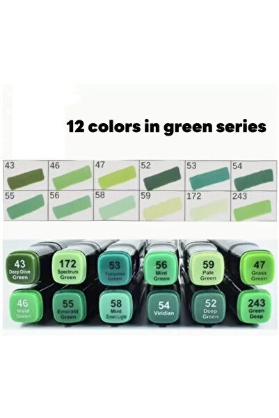 Choice9 green series 12 Colors Alcohol Based Markers Set Dual Tip Sketching D...