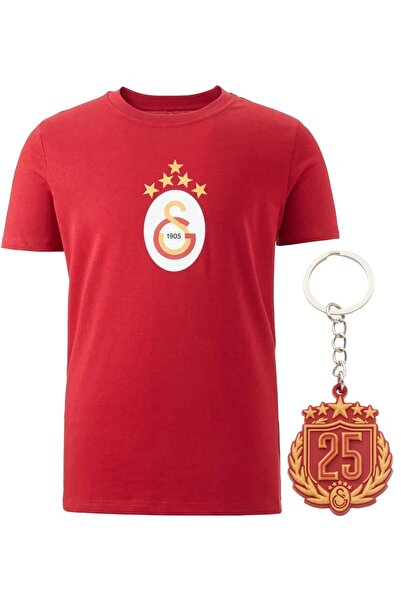 Galatasaray تي شيرت أصلي باللون الأحمر ذو 5 نجوم مع هدية سلسلة مفاتيح حمراء