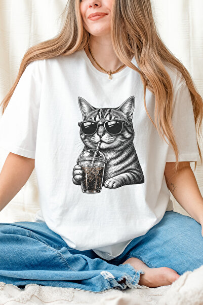 Auryne Jewelry Unisex Cat Printed T-Shirt 100% Organic Cotton Crew Neck Comfo...