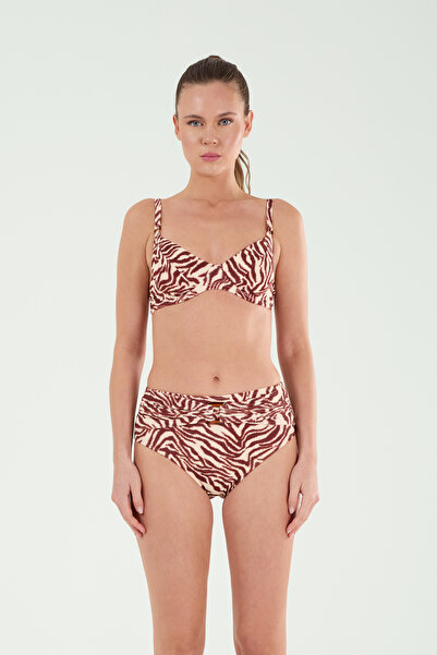 Louren Set bikini pentru femei, din țesătură texturată, cu model burgundy, cu...