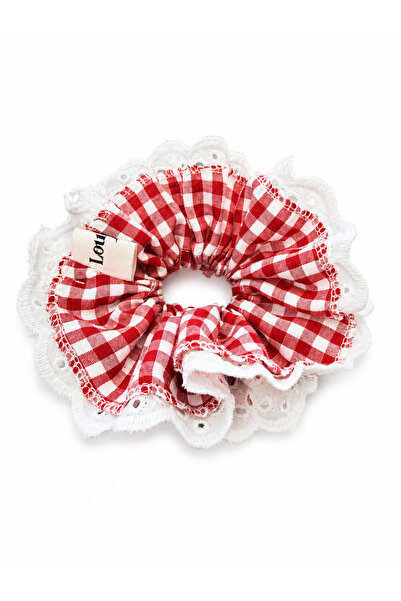Louen lucie Gingham Lace Detailed Scrunchies with Elastic Buckle in Regular Size