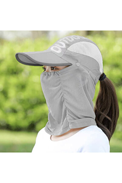 Choice light gray Sunscreen Hat with Foldable Portable Face Covering UV Prote...