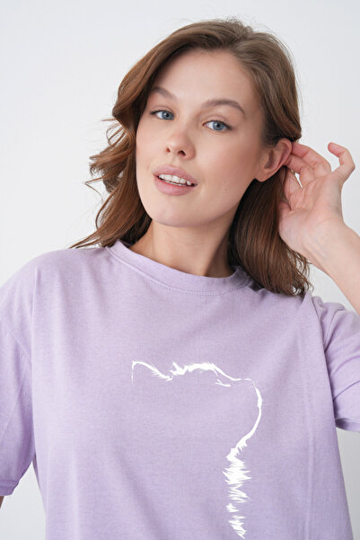 TREND EMMODA Tricou de damă minimalist, cu imprimeu cu siluete de pisici, cu ...
