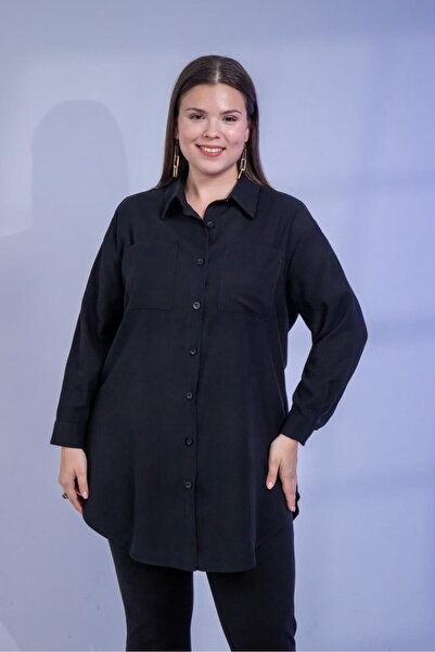 Roxxlen Women's Plus Size Long Shirt with Pocket Detail