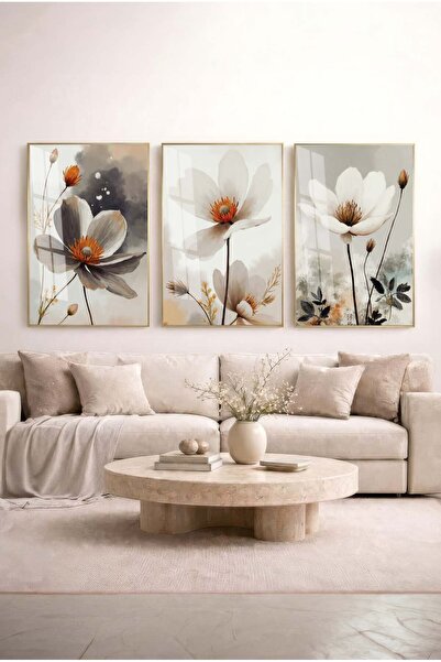 Zevahir Mobilya Dekorasyon White Amber Touch Smoke Backgrounded 3-Piece Glass...