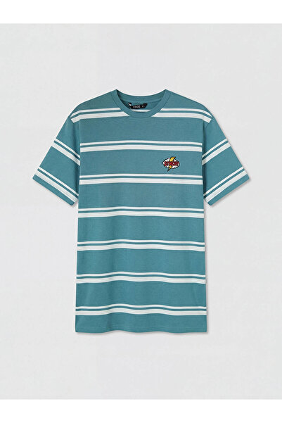 LC Waikiki Xside Petrol Crew Neck Striped Embroidered Men's T-Shirt