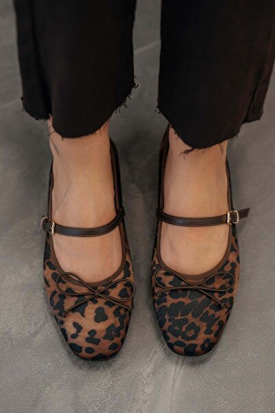 Parponi Nina Bow-Tied Suede Ballerina Flats with Belted Top Leopard
