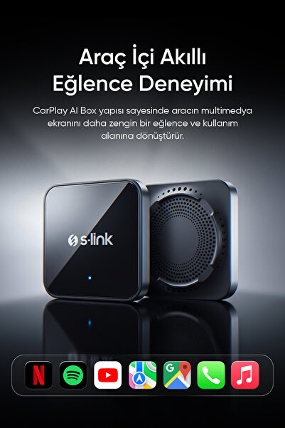 S-LINK CarPlay AI BOX Netflix-Youtube-16GB CarPlay AI Box Adaptörü