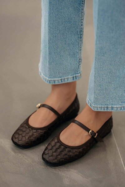 Parponi Efect top belted braided leather ballet shoes brown
