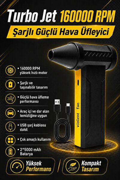 Vothoon Turbo Jet 160000 RPM Taşınabilir Şarjlı Hava Üfleyici 2x5000 mAh Bata...