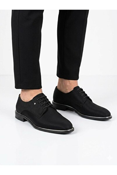 Lütfi Men's black satin genuine leather classic shoes with neolite sole