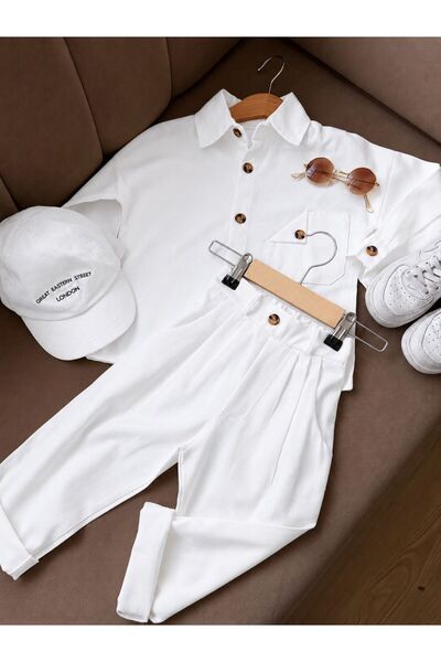 bohemiankids baby wear Erkek Çocuk Beyaz Bayramlık Gabardin Takım