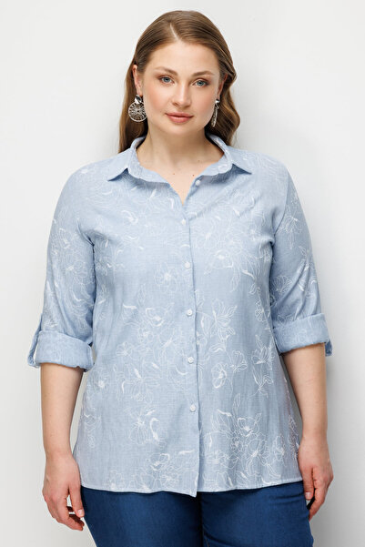 Ekol Bb Polo Collar Patterned Linen Shirt 26Yekl02990
