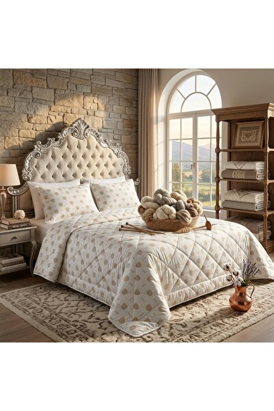 GOLDROOM YÜN YORGAN SETİ KUMAŞ %100 PAMUK DOLGU %100 YÜN ÇİFT KİŞİLİK 4 PARÇA